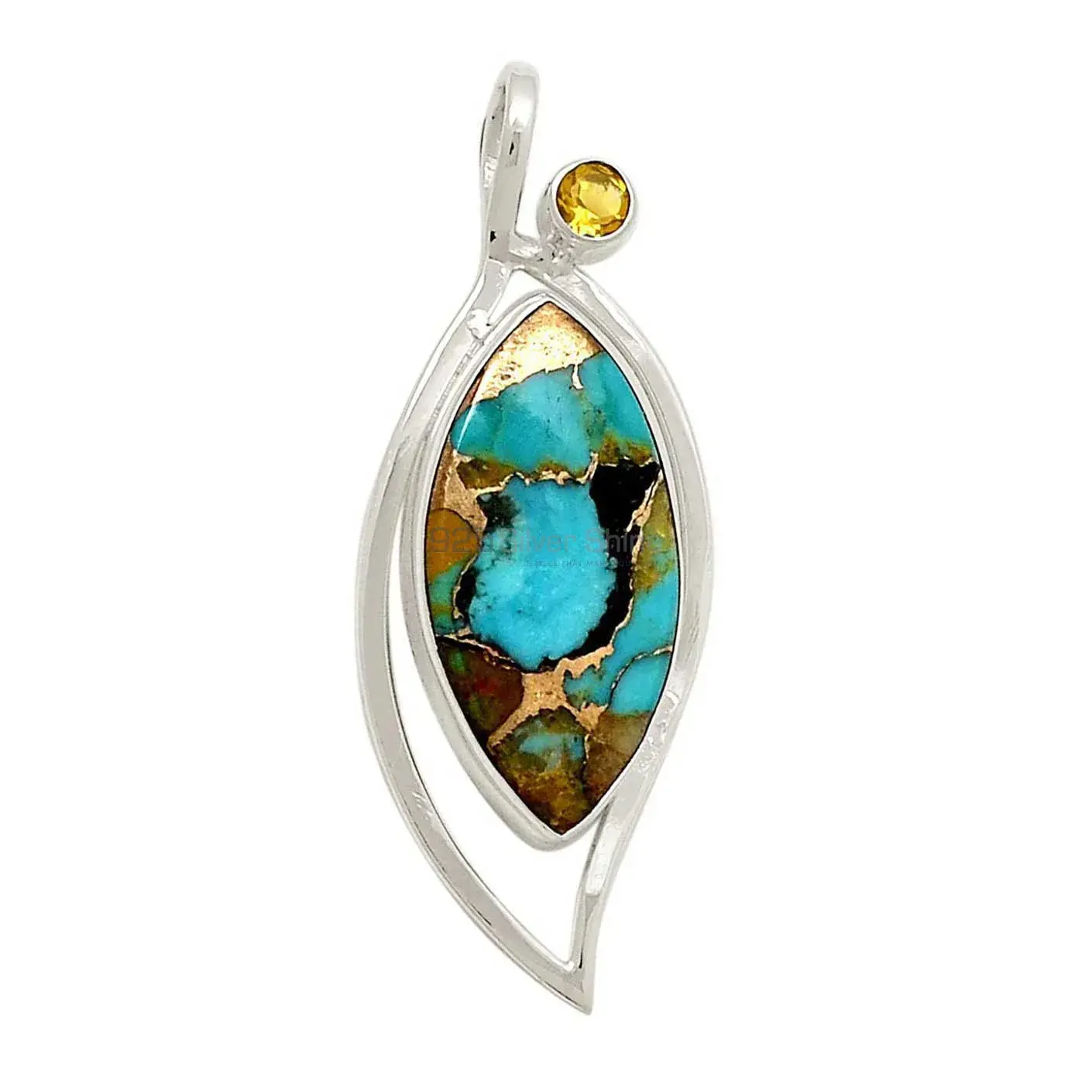 Best Price Solid Sterling Silver Handmade Pendants In Copper Turquoise Gemstone Jewelry 925SP191-2_1