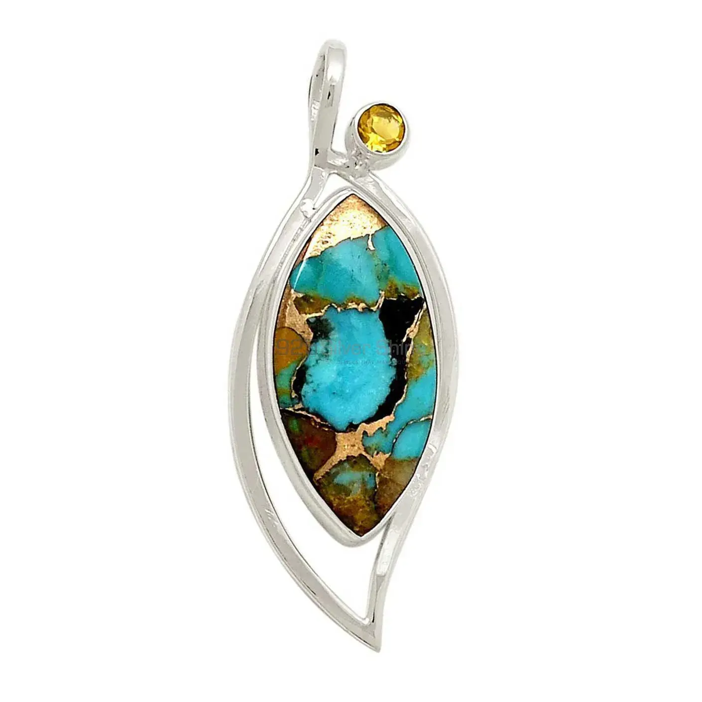 Solid Sterling Silver Handmade Pendants In Copper Turquoise Gemstone Jewelry 925SP191-2_2