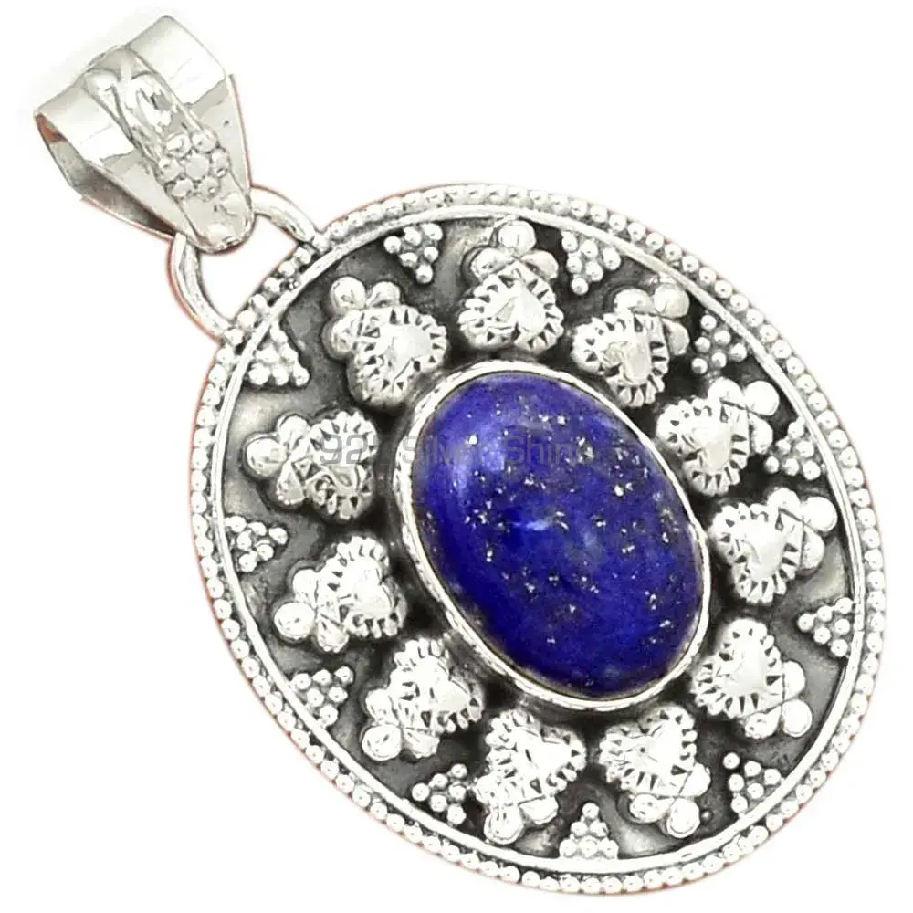 Solid Sterling Silver Handmade Pendants In Lapis Gemstone Jewelry 925SP073-6_0