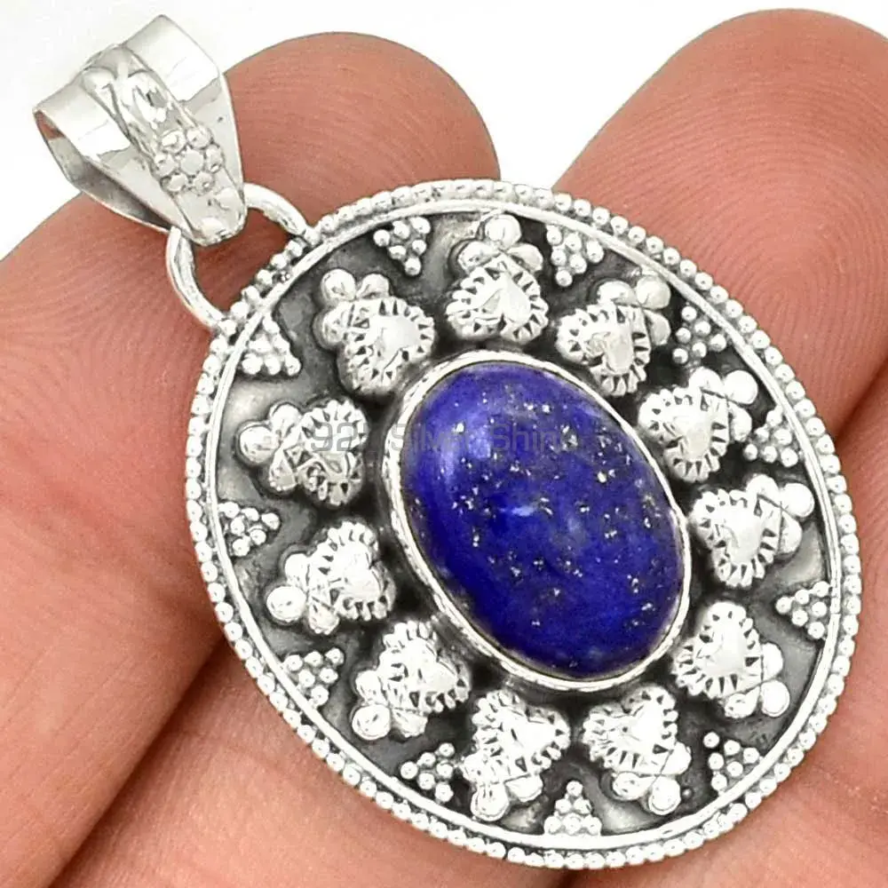 Solid Sterling Silver Handmade Pendants In Lapis Gemstone Jewelry 925SP073-6_1