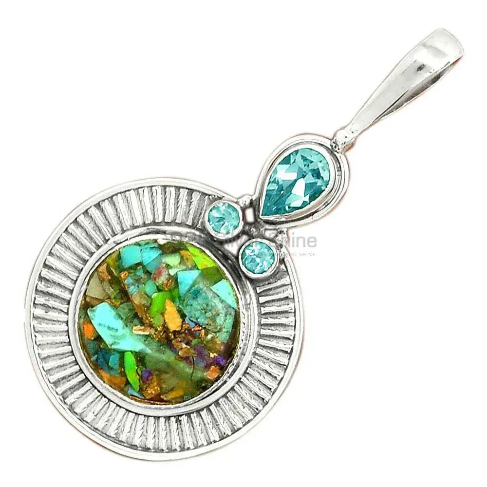 Best Price Solid Sterling Silver Handmade Pendants In Multi Gemstone Jewelry 925SP62-3