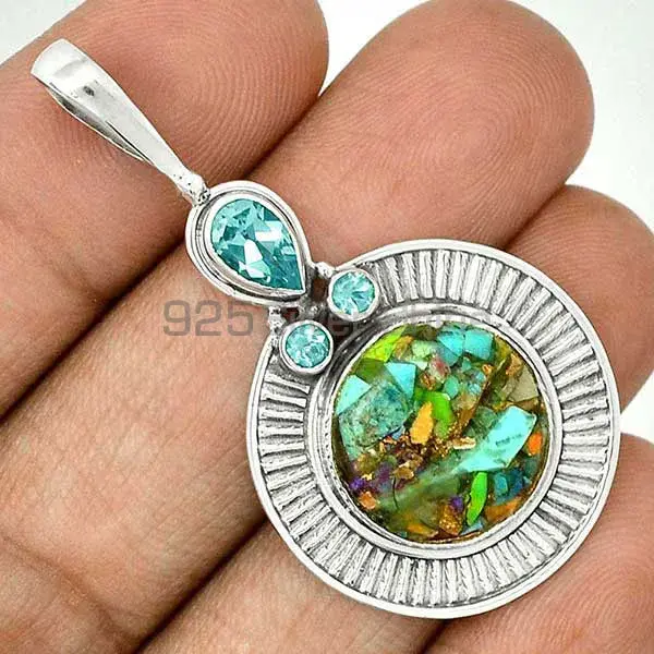 Best Price Solid Sterling Silver Handmade Pendants In Multi Gemstone Jewelry 925SP62-3_0