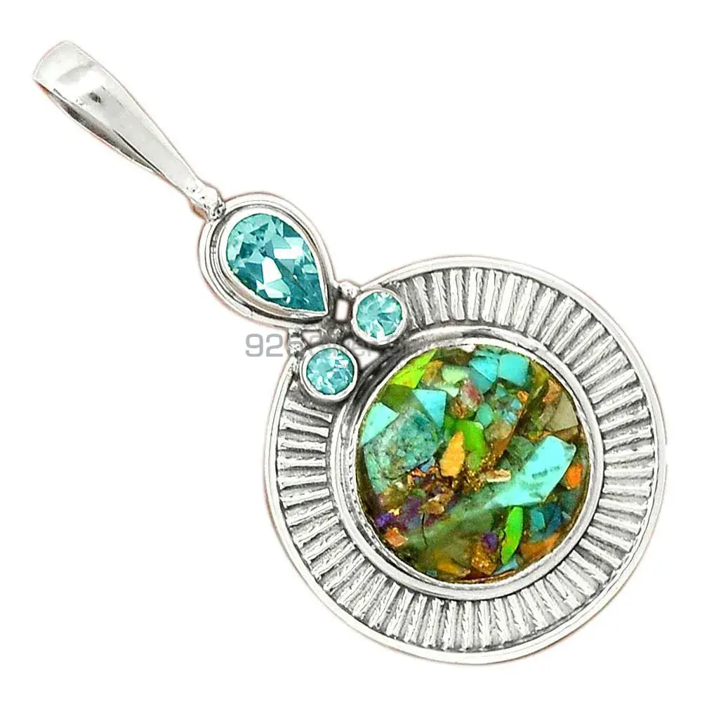 Best Price Solid Sterling Silver Handmade Pendants In Multi Gemstone Jewelry 925SP62-3_1