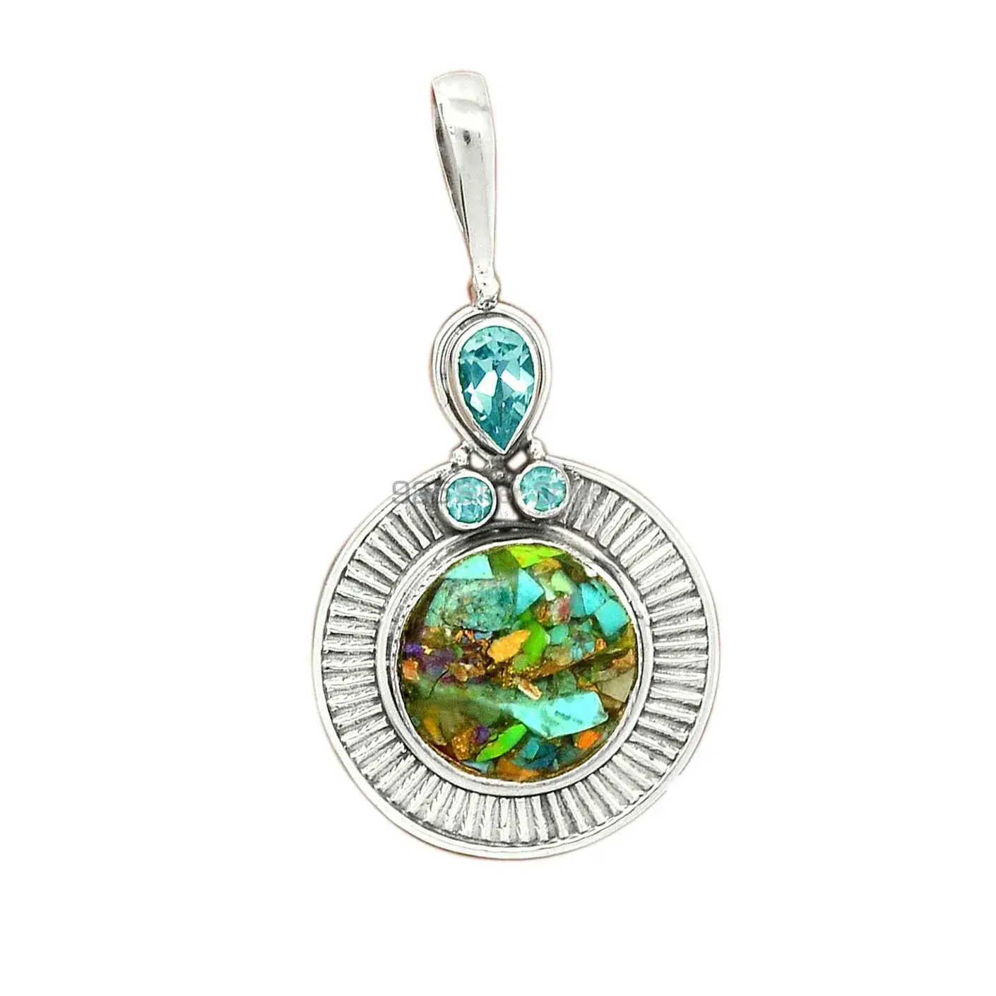 Best Price Solid Sterling Silver Handmade Pendants In Multi Gemstone Jewelry 925SP62-3_2