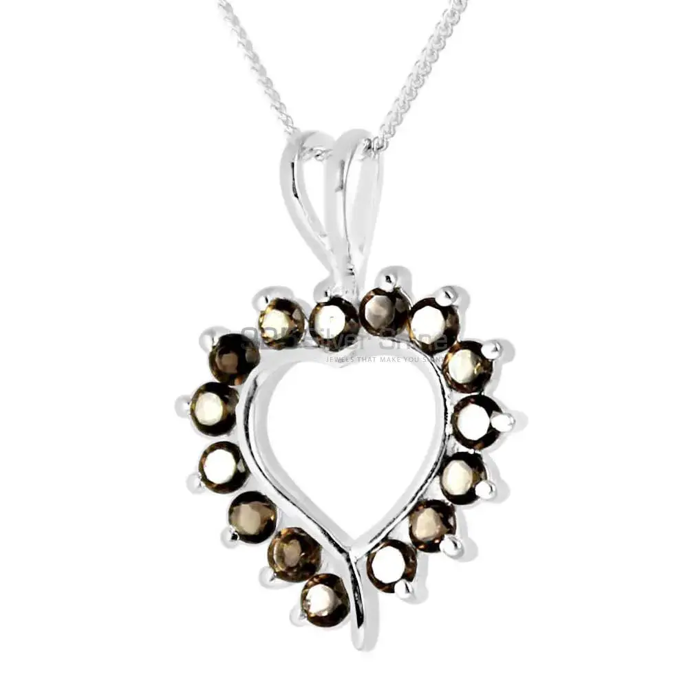 Solid Sterling Silver Handmade Pendants In Smokey Gemstone Jewelry 925SP238-4_0