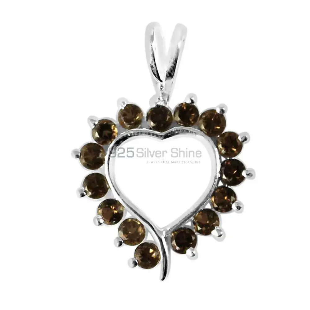 Solid Sterling Silver Handmade Pendants In Smokey Gemstone Jewelry 925SP238-4_1