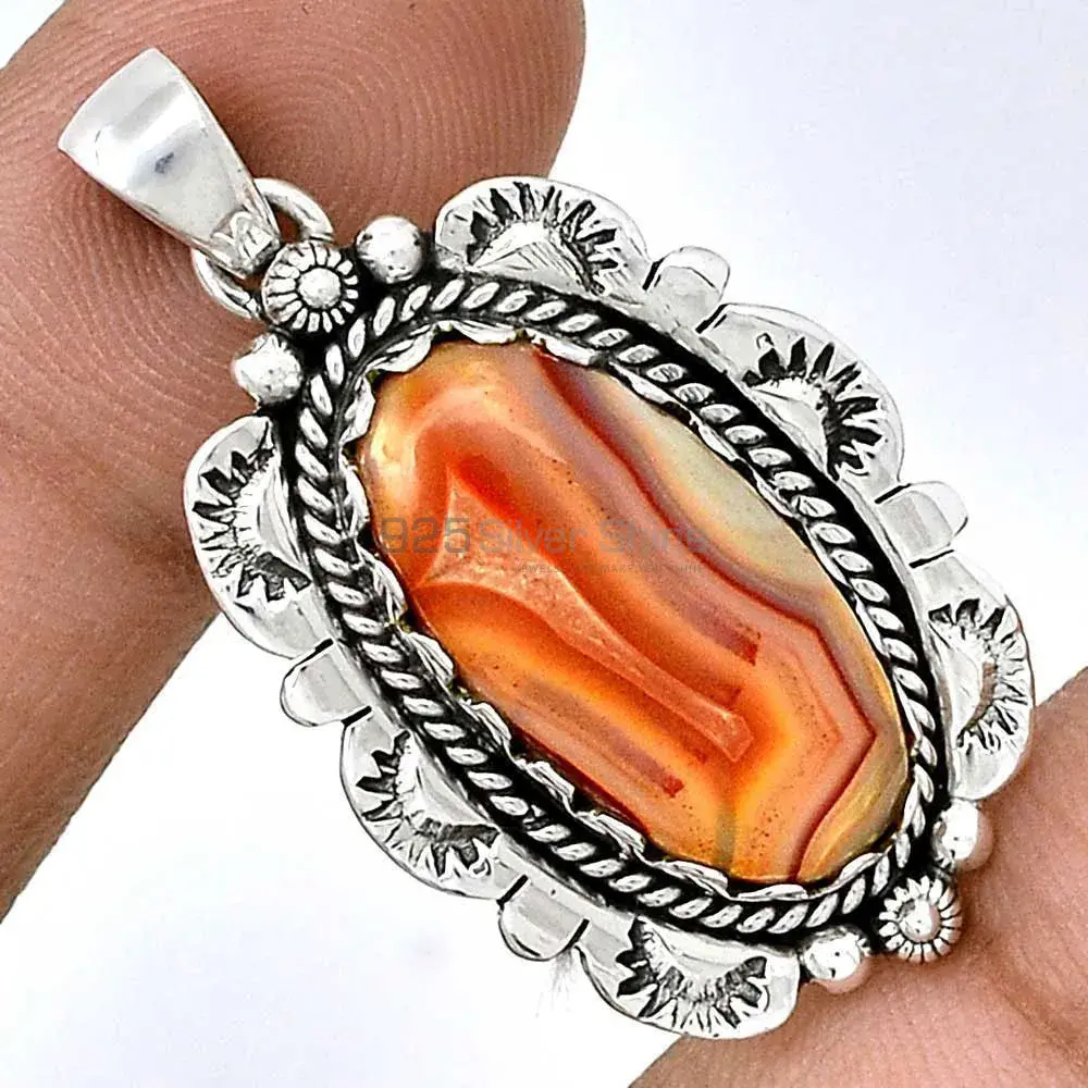 925 Fine Silver Pendants In Lake Superior Agate Gemstone Jewelry 925SP086-4_1