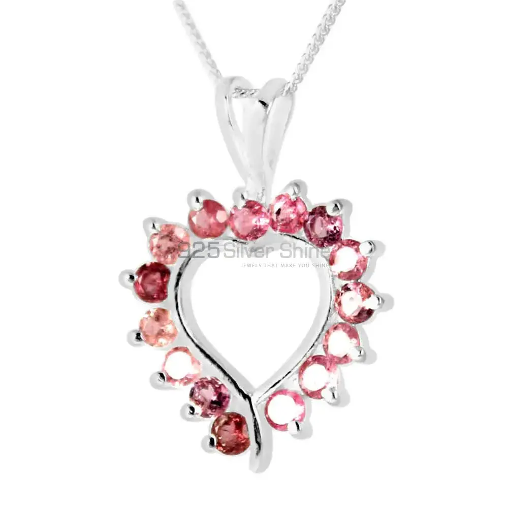 Best Quality 925 Fine Silver Pendants Suppliers In Pink Tourmaline Gemstone Jewelry 925SP238-7