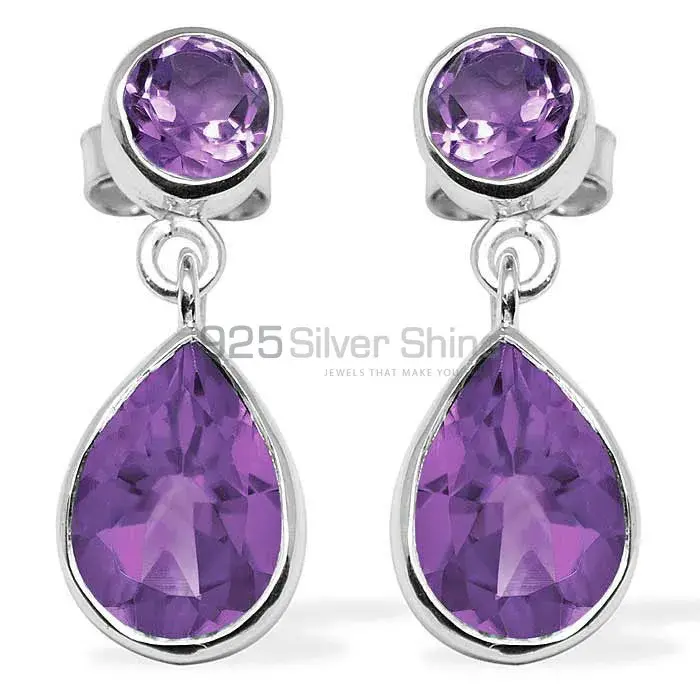 925 Sterling Silver Earrings In Amethyst Gemstone Jewelry 925SE1134_0