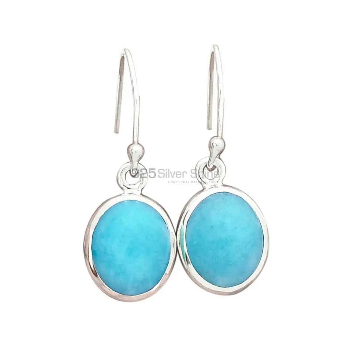 Best Quality 925 Sterling Silver Earrings In Blue Agate Gemstone Jewelry 925SE2685