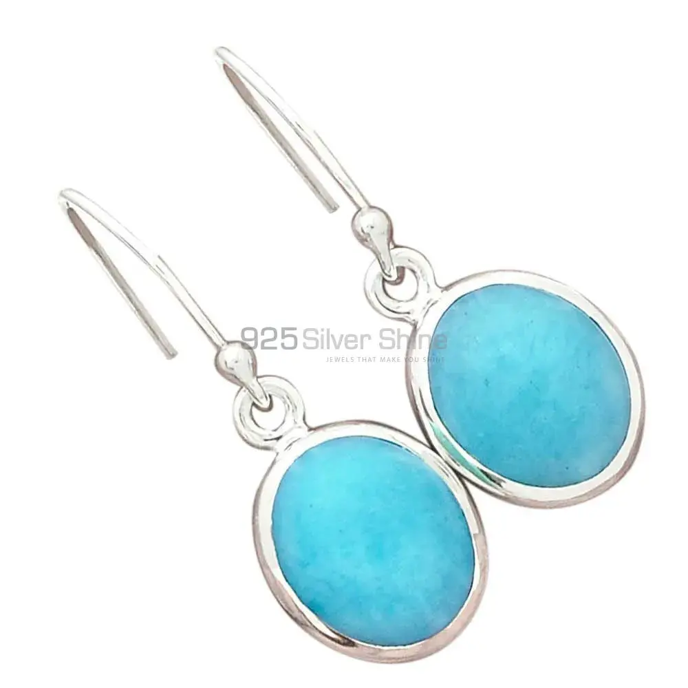 Best Quality 925 Sterling Silver Earrings In Blue Agate Gemstone Jewelry 925SE2685_0