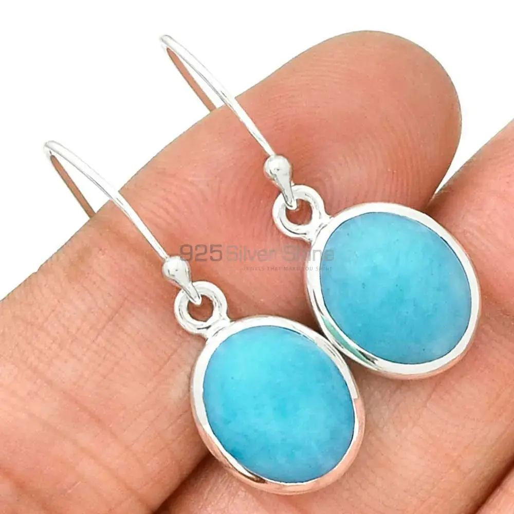 Best Quality 925 Sterling Silver Earrings In Blue Agate Gemstone Jewelry 925SE2685_1