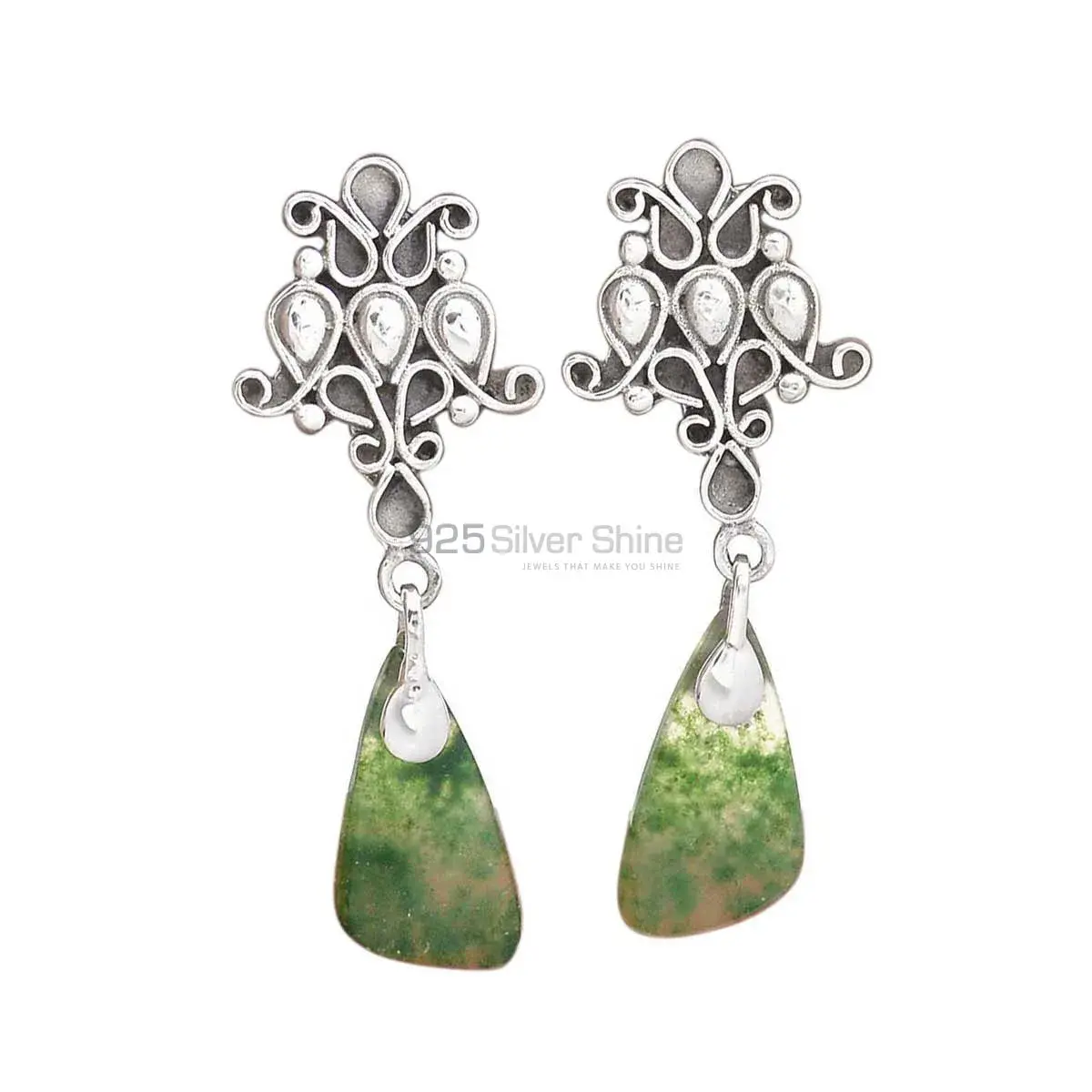 925 Sterling Silver Earrings In Moss Agate Gemstone Jewelry 925SE2059_0