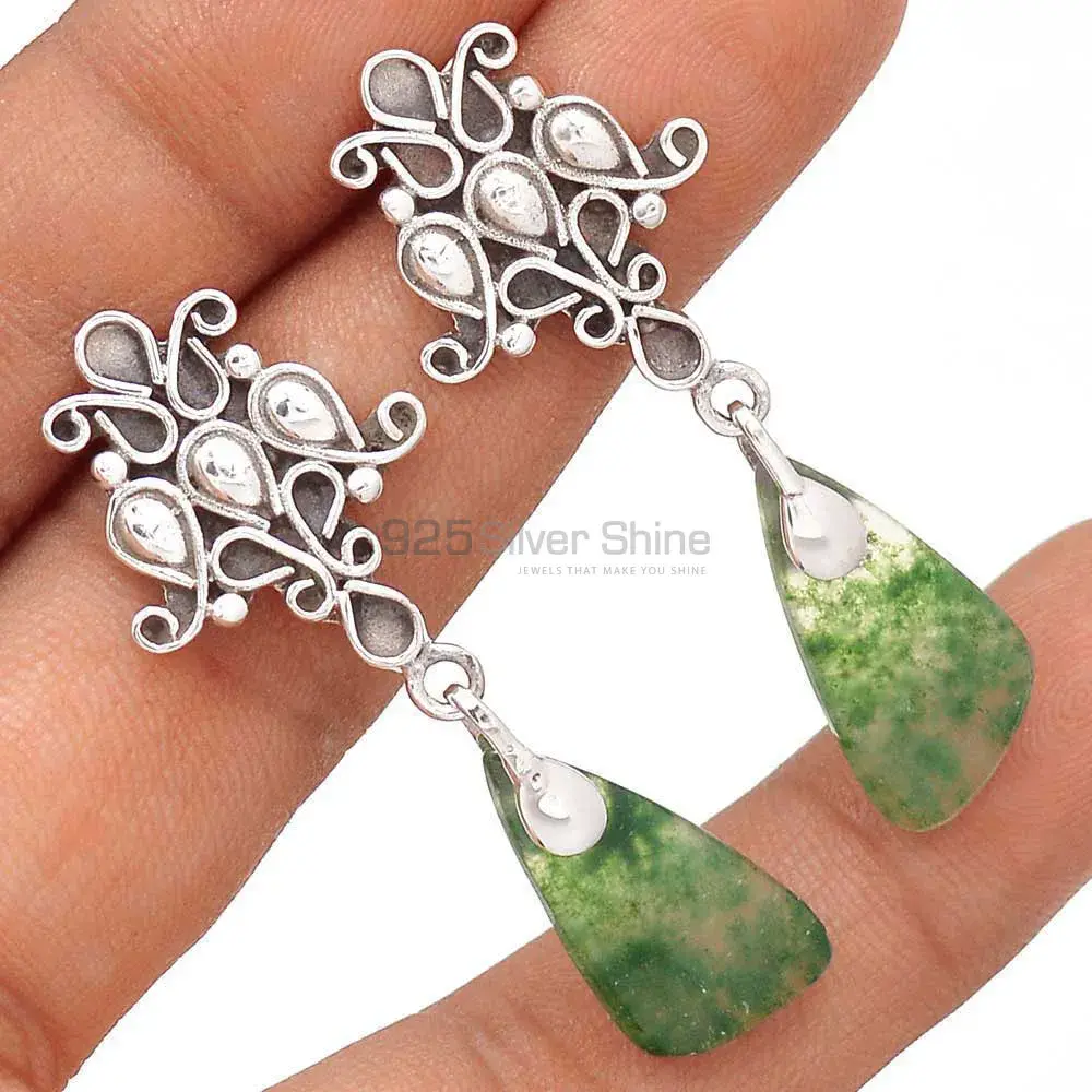 Best Quality 925 Sterling Silver Earrings In Moss Agate Gemstone Jewelry 925SE2059_0