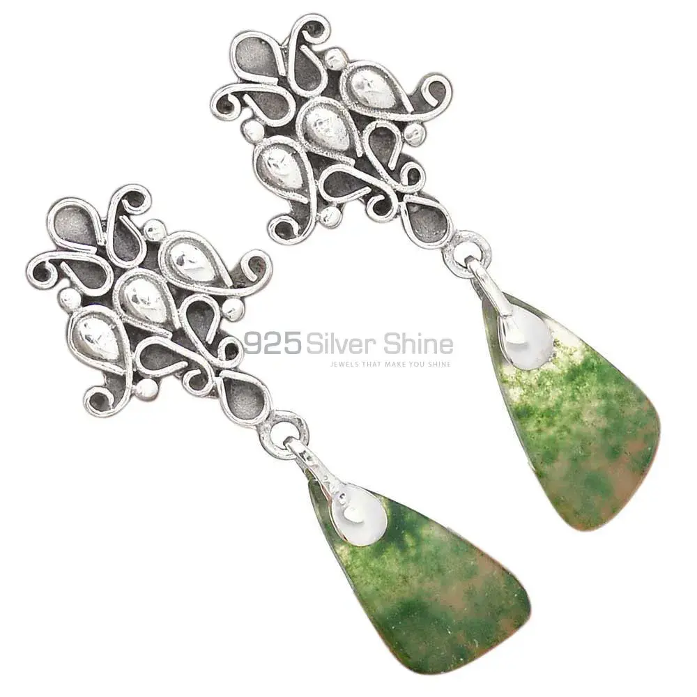 Best Quality 925 Sterling Silver Earrings In Moss Agate Gemstone Jewelry 925SE2059_1