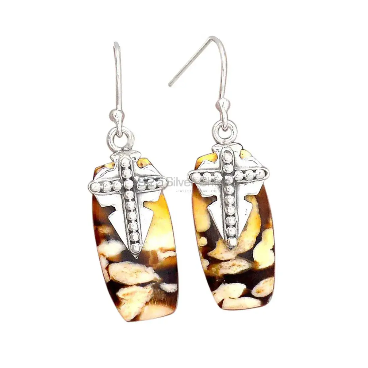 925 Sterling Silver Earrings In Peanut Wood Jasper Gemstone Jewelry 925SE2612