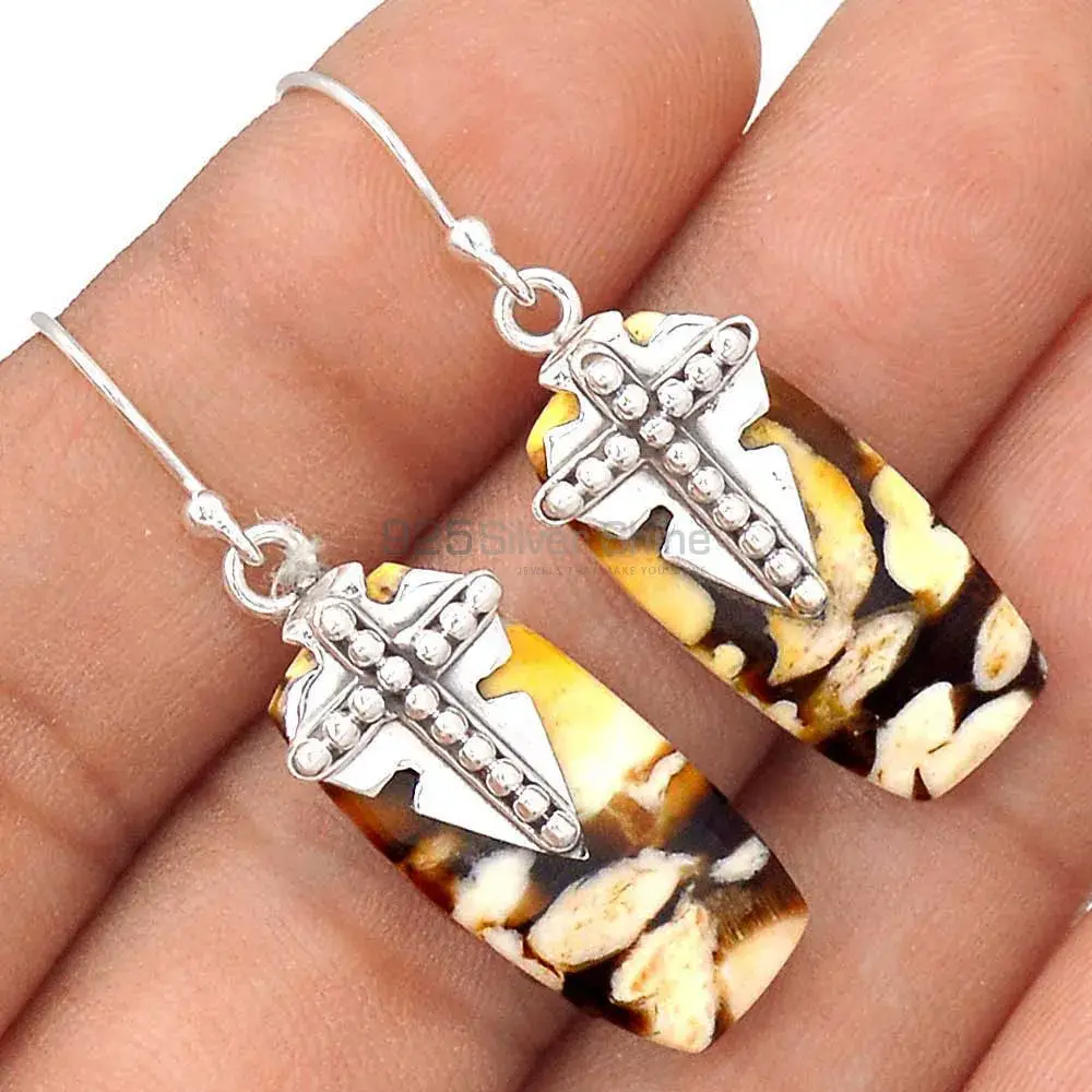 925 Sterling Silver Earrings In Peanut Wood Jasper Gemstone Jewelry 925SE2612_1