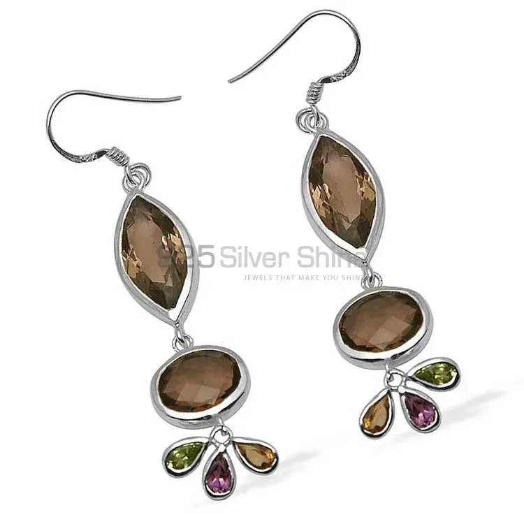 925 Sterling Silver Earrings In Smoky Quartz Gemstone Jewelry 925SE1055_1