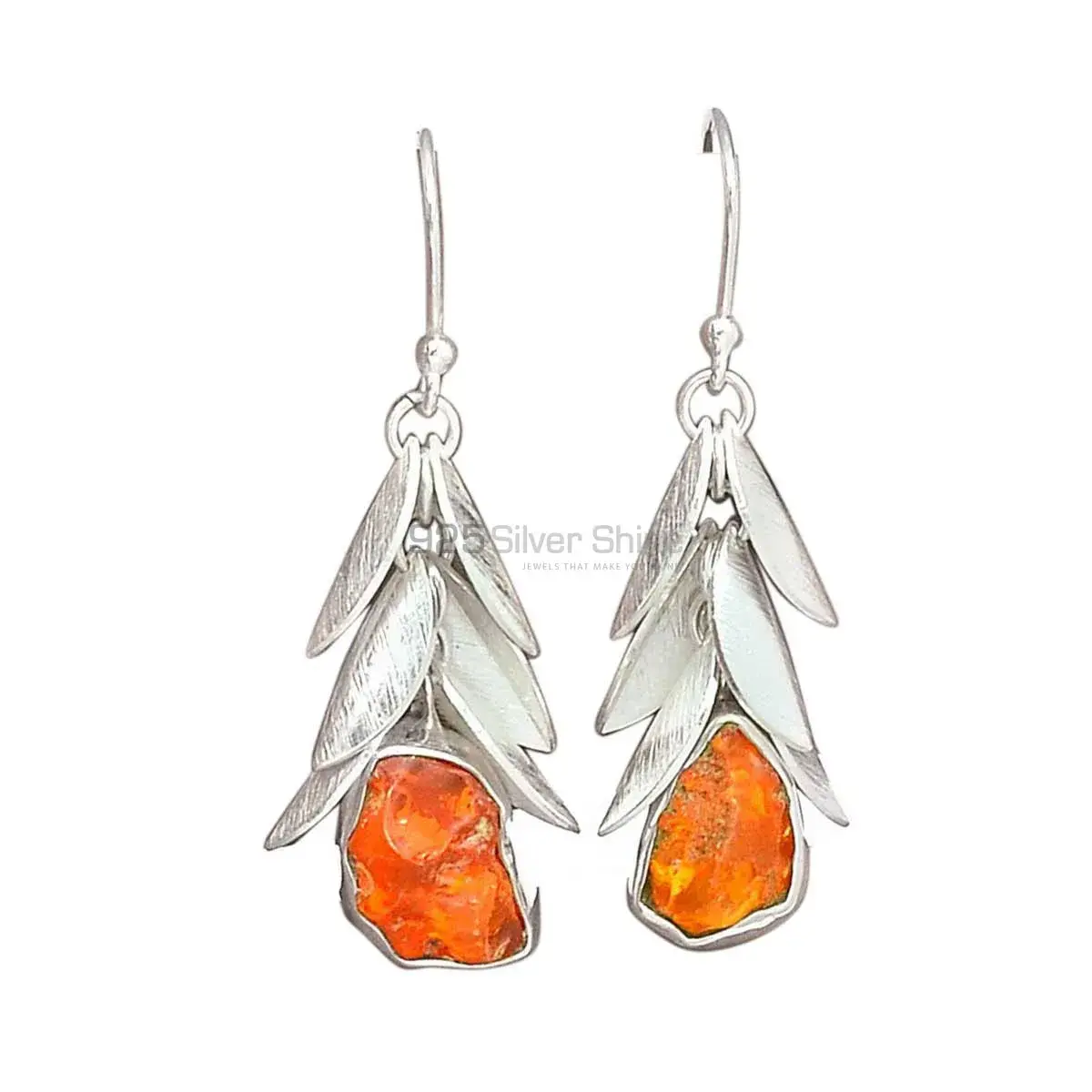 925 Sterling Silver Handmade Earrings In Amber Gemstone Jewelry 925SE3012_0
