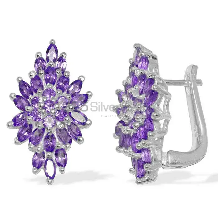 925 Sterling Silver Handmade Earrings In Amethyst Gemstone Jewelry 925SE900_0