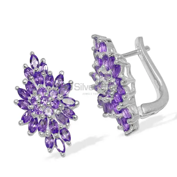 925 Sterling Silver Handmade Earrings In Amethyst Gemstone Jewelry 925SE900_1