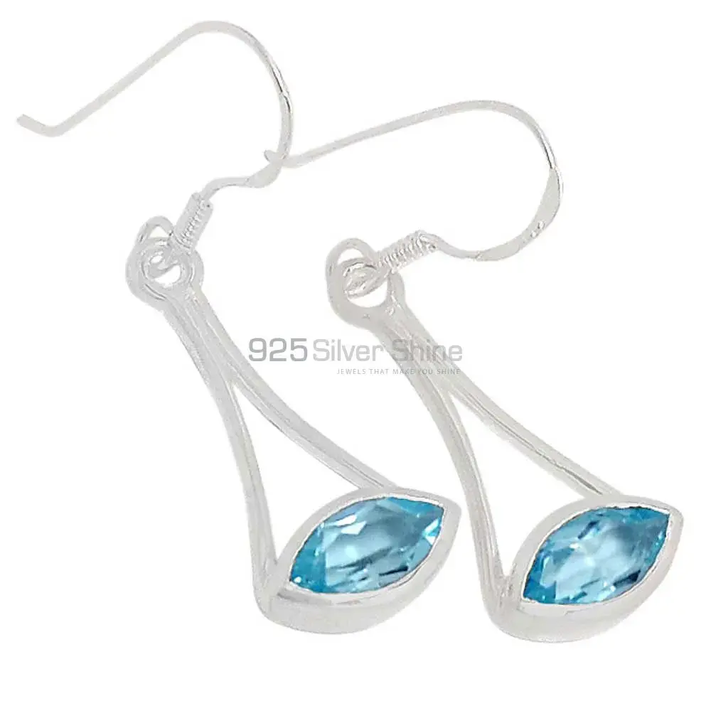 925 Sterling Silver Handmade Earrings In Blue Topaz Gemstone Jewelry 925SE347_0