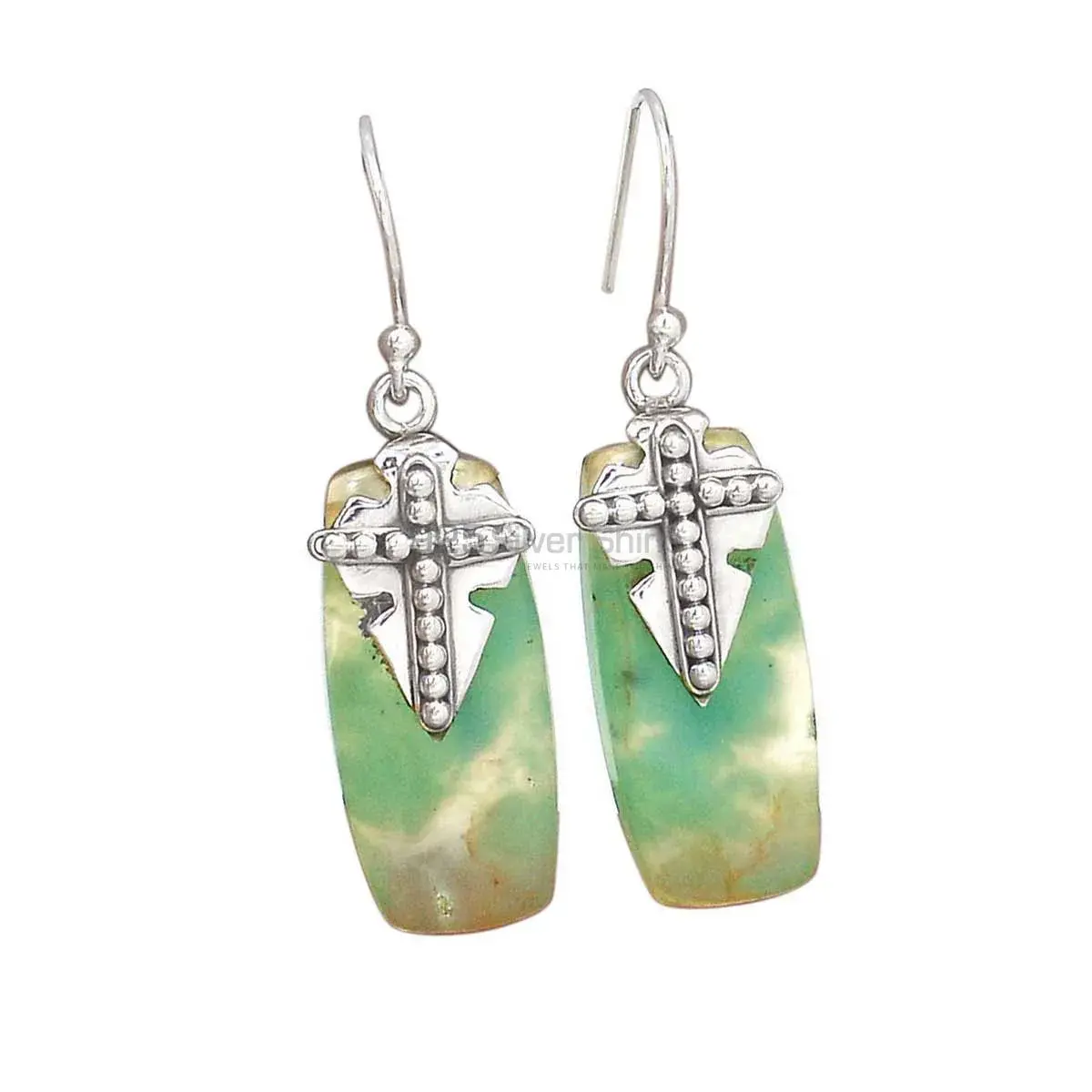925 Sterling Silver Handmade Earrings In Chrysoprase Gemstone Jewelry 925SE2615_0
