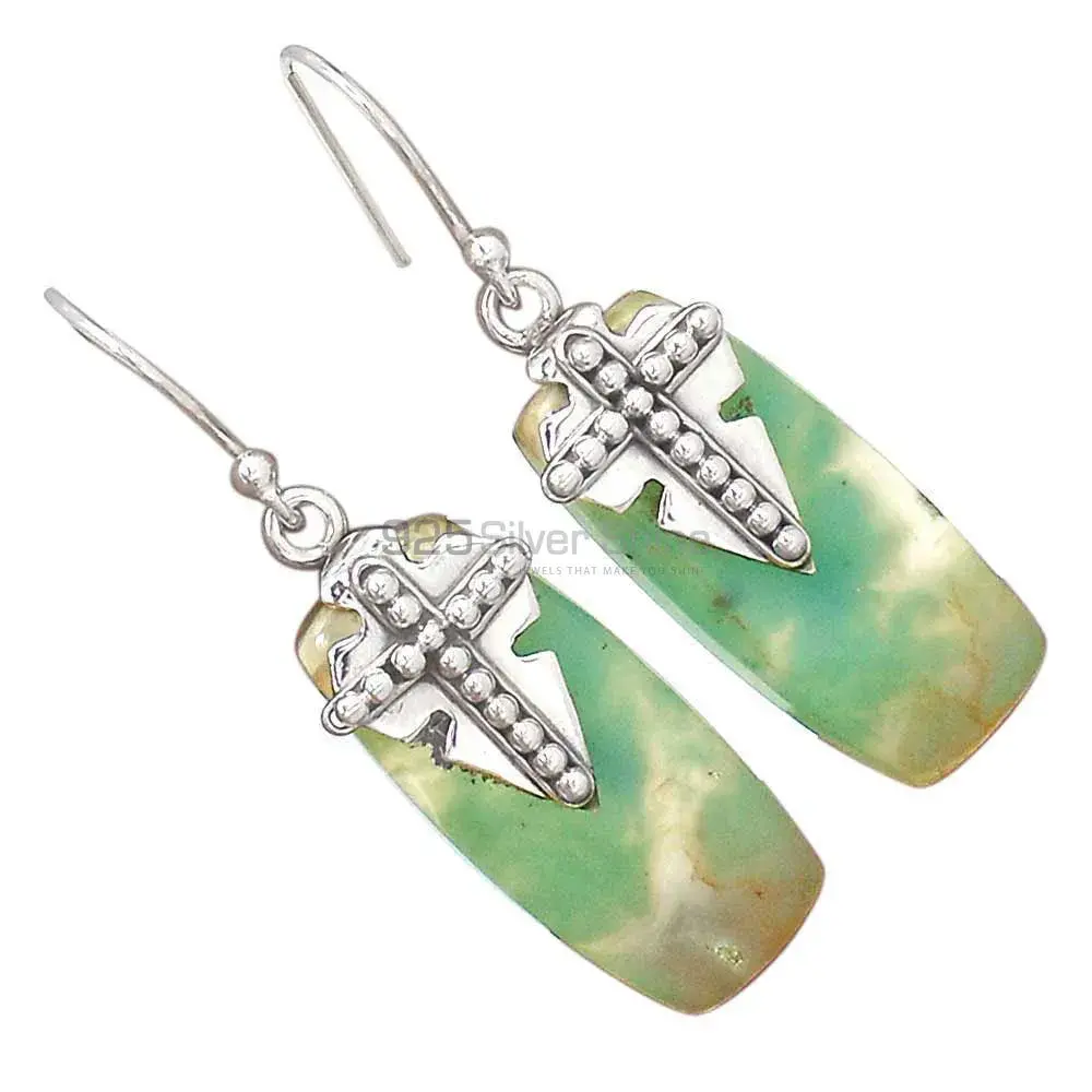 925 Sterling Silver Handmade Earrings In Chrysoprase Gemstone Jewelry 925SE2615_1