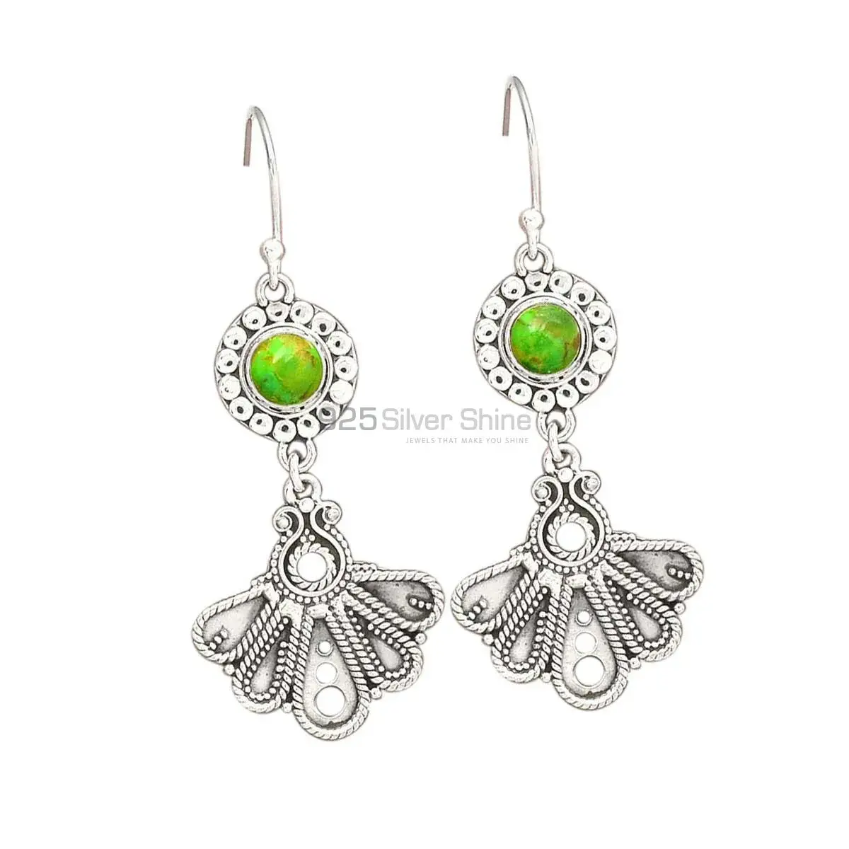Best Quality 925 Sterling Silver Handmade Earrings In Green Copper Turquoise Gemstone Jewelry 925SE3091