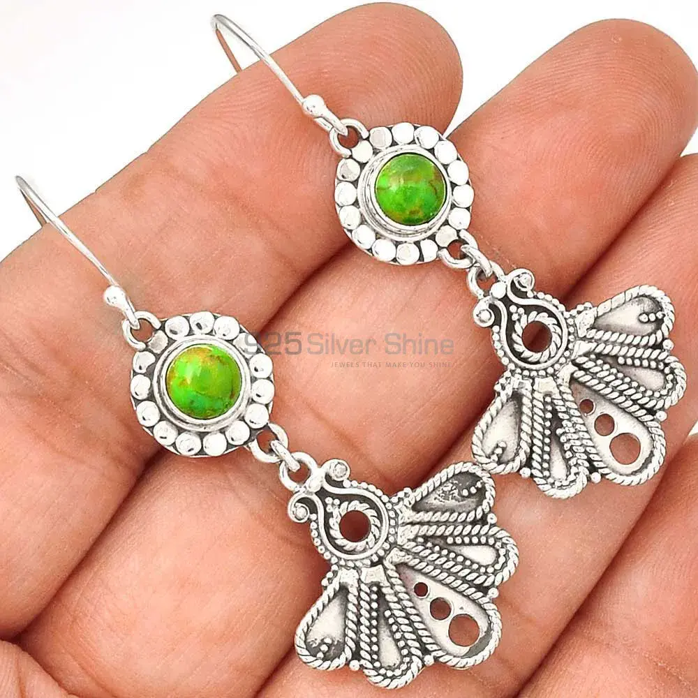 925 Sterling Silver Handmade Earrings In Green Copper Turquoise Gemstone Jewelry 925SE3091_0