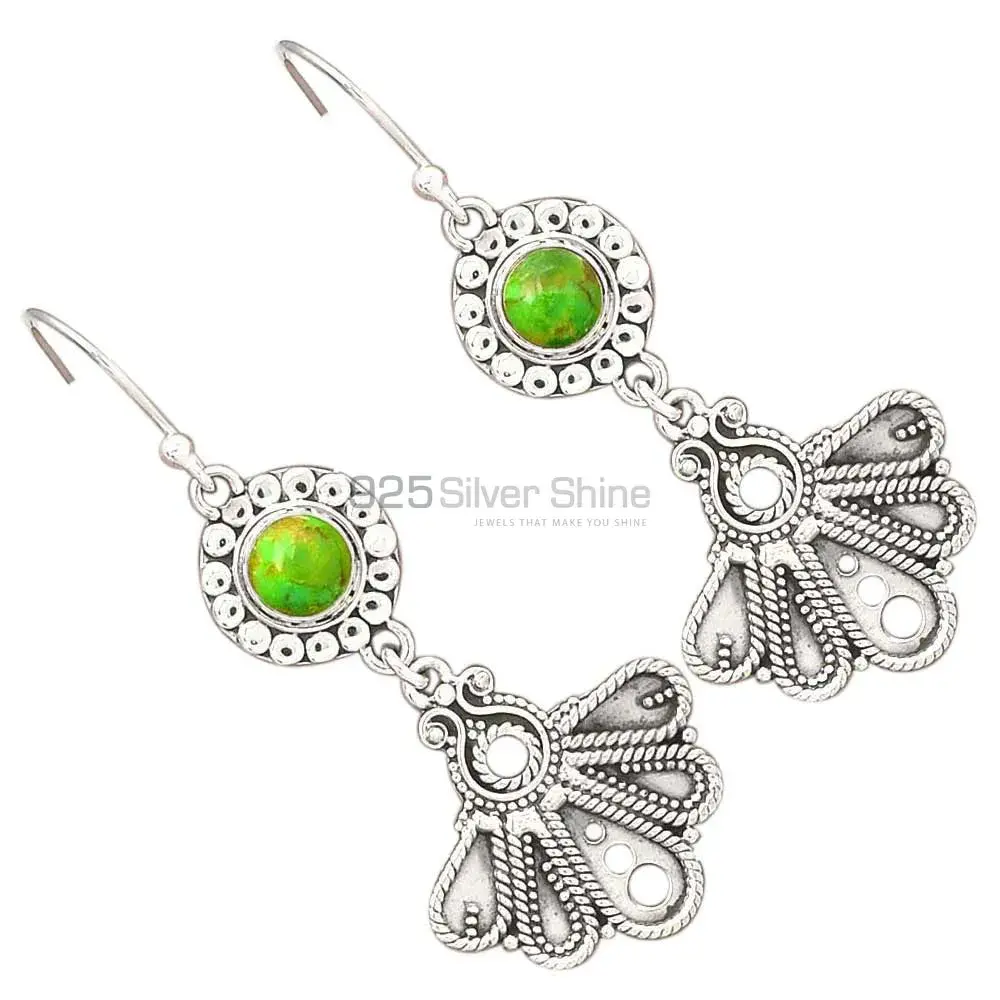 925 Sterling Silver Handmade Earrings In Green Copper Turquoise Gemstone Jewelry 925SE3091_1