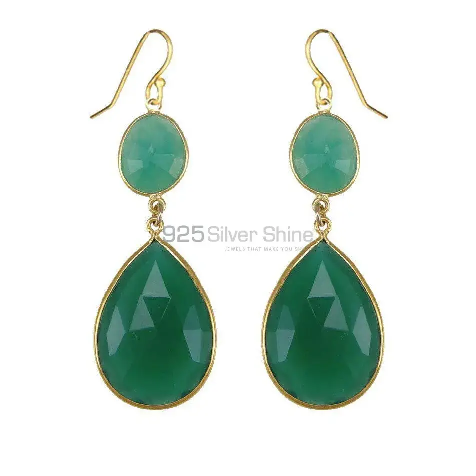 Best Quality 925 Sterling Silver Handmade Earrings In Green Onyx Gemstone Jewelry 925SE1882