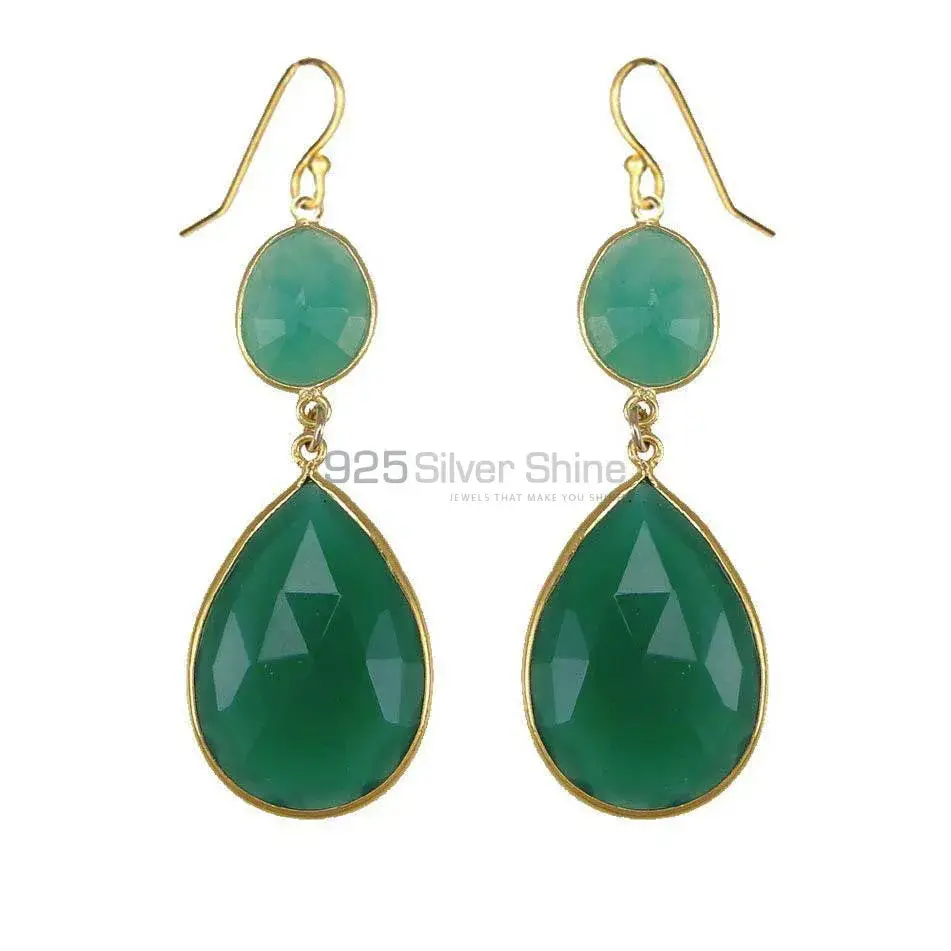 925 Sterling Silver Handmade Earrings In Green Onyx Gemstone Jewelry 925SE1882
