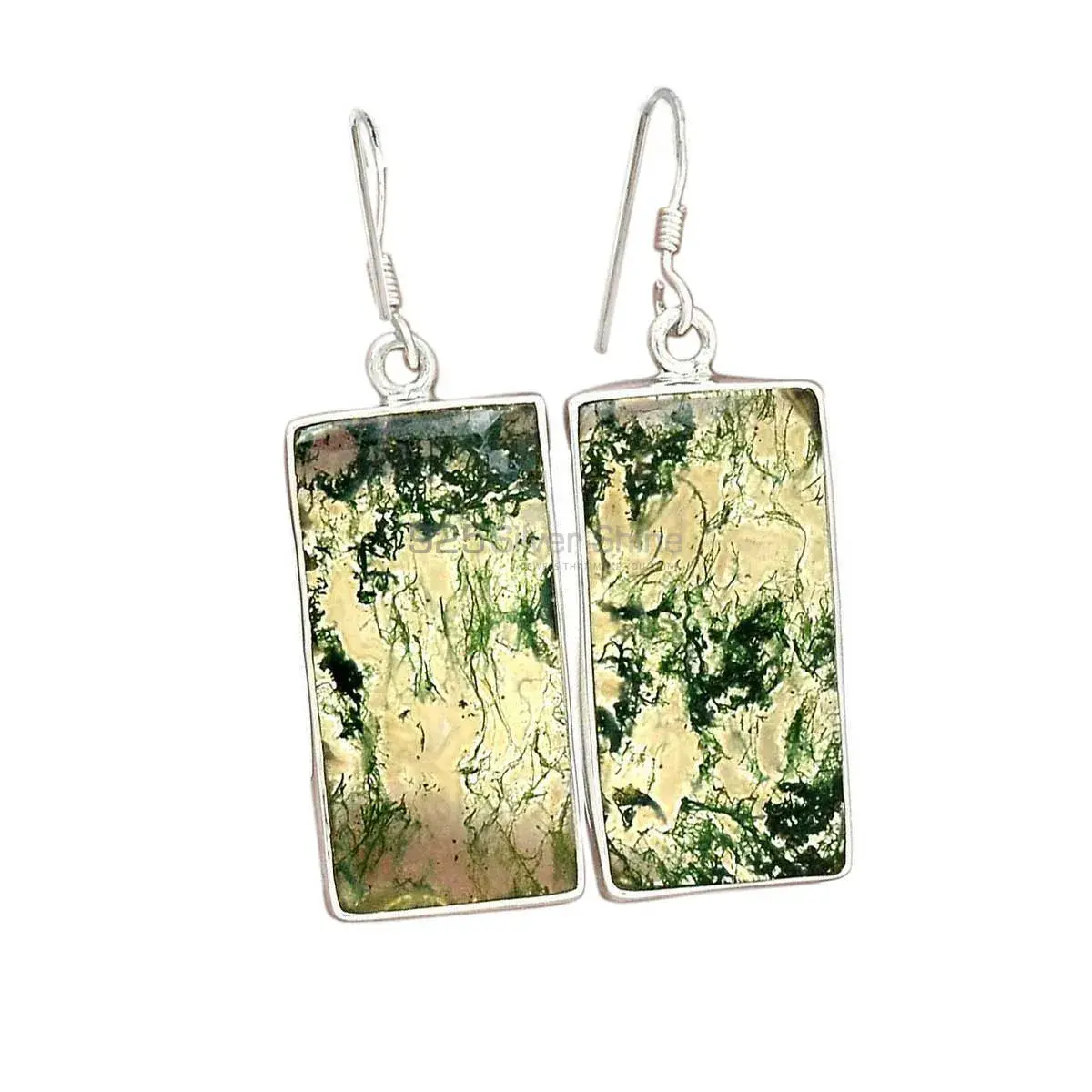 925 Sterling Silver Handmade Earrings In Moos Agate Gemstone Jewelry 925SE2299_1