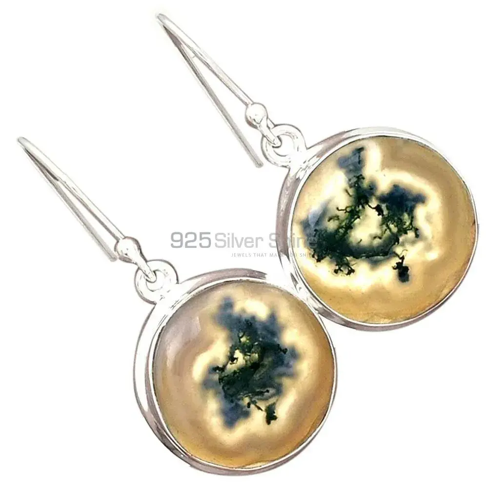 925 Sterling Silver Handmade Earrings In Moos Agate Gemstone Jewelry 925SE2299_11