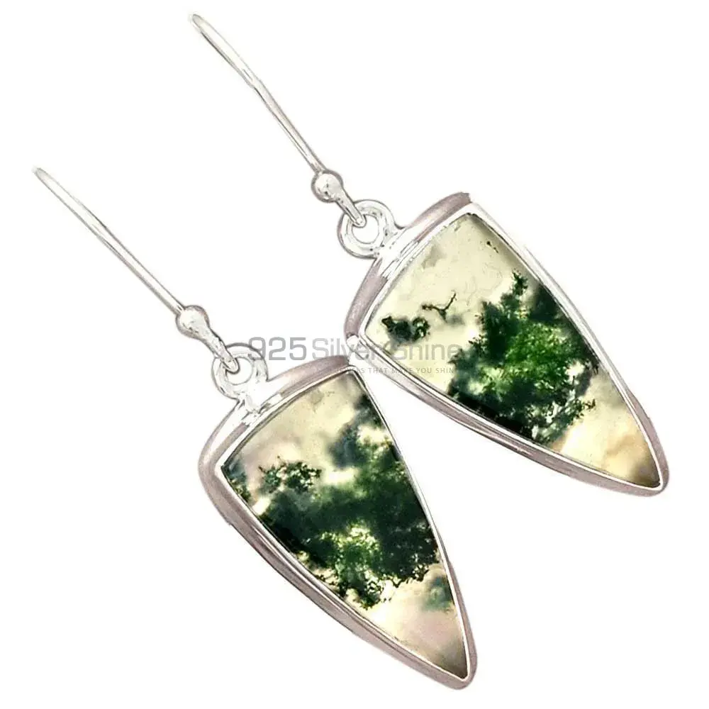 925 Sterling Silver Handmade Earrings In Moos Agate Gemstone Jewelry 925SE2299_6