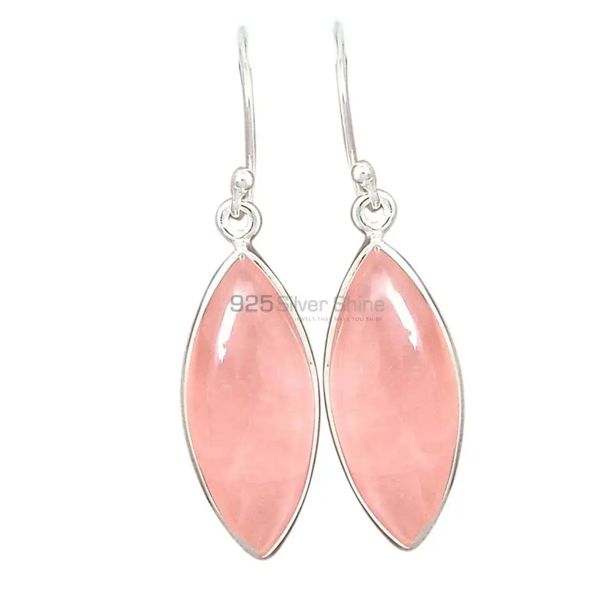 Best Quality 925 Sterling Silver Handmade Earrings In Rose Quartz Gemstone Jewelry 925SE2378