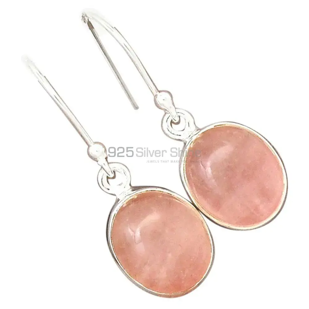 Best Quality 925 Sterling Silver Handmade Earrings In Rose Quartz Gemstone Jewelry 925SE2378_1