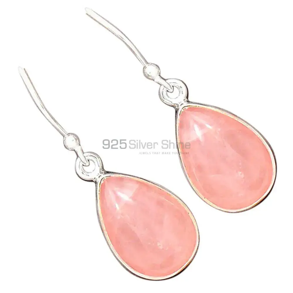 Best Quality 925 Sterling Silver Handmade Earrings In Rose Quartz Gemstone Jewelry 925SE2378_4