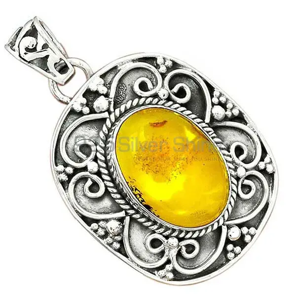 925 Sterling Silver Handmade Pendants In Amber Gemstone Jewelry 925SP46-7_0