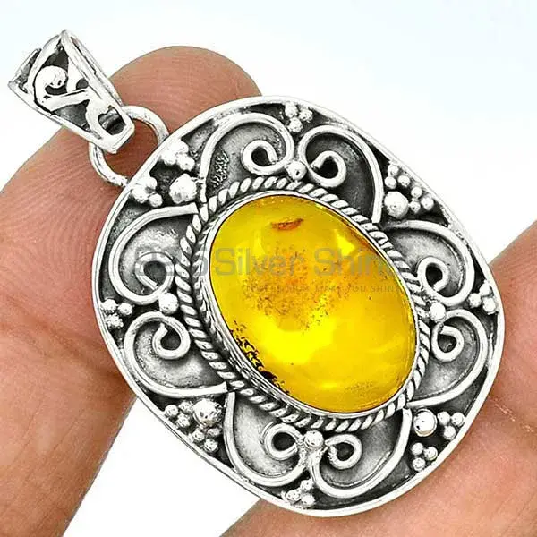 925 Sterling Silver Handmade Pendants In Amber Gemstone Jewelry 925SP46-7_1
