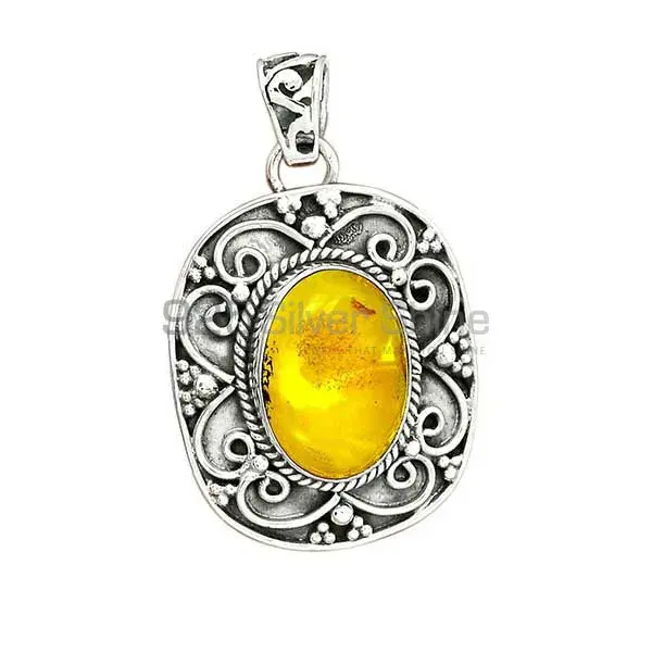 925 Sterling Silver Handmade Pendants In Amber Gemstone Jewelry 925SP46-7_2