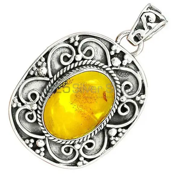 925 Sterling Silver Handmade Pendants In Amber Gemstone Jewelry 925SP46-7_3