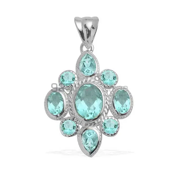 Best Quality 925 Sterling Silver Handmade Pendants In Blue Topaz Gemstone Jewelry 925SP1676