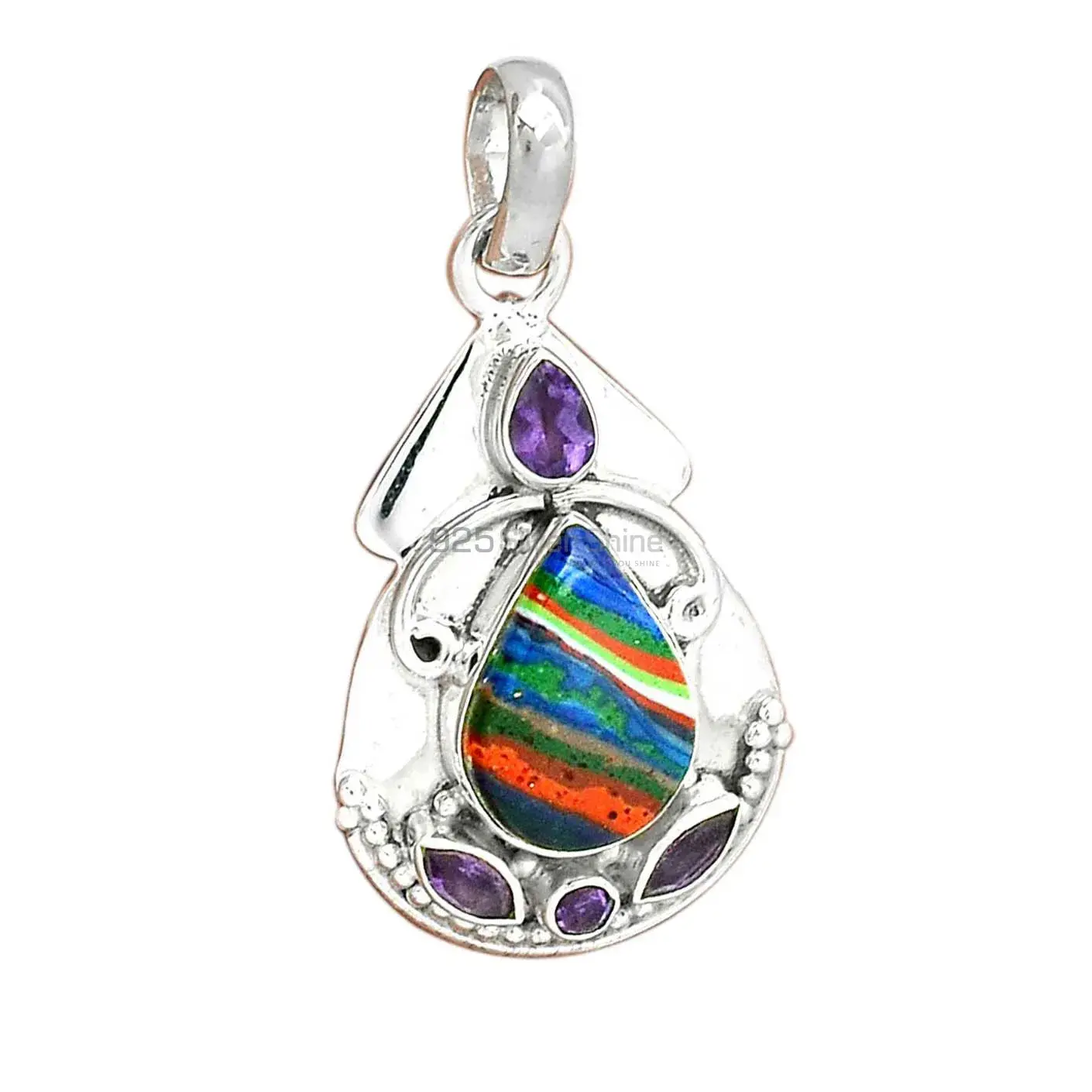 925 Sterling Silver Handmade Pendants In Multi Gemstone Jewelry 925SP21-2_2