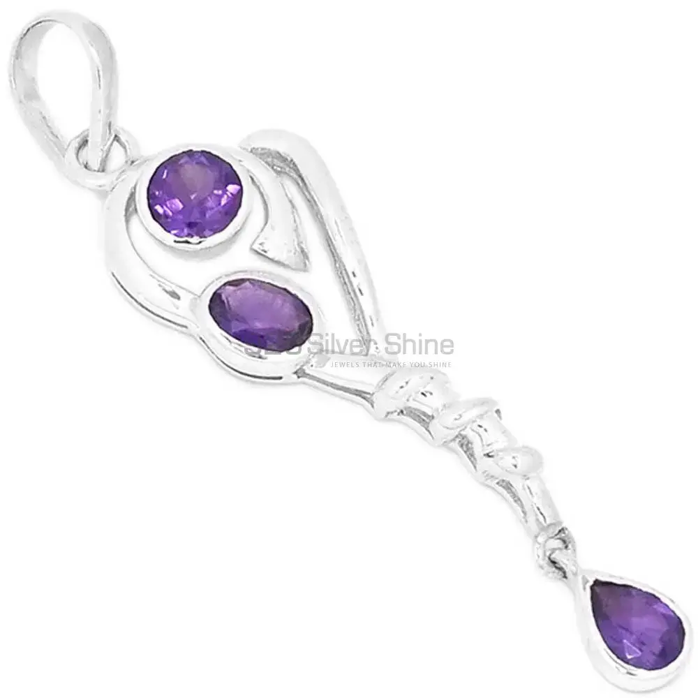 Best Quality Amethyst Gemstone Handmade Pendants In 925 Sterling Silver Jewelry 925SSP333-1