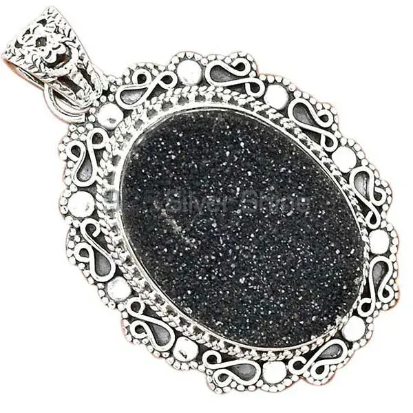 Black Aura Druzy Gemstone Handmade Pendants In Solid Sterling Silver Jewelry 925SP42-3_0