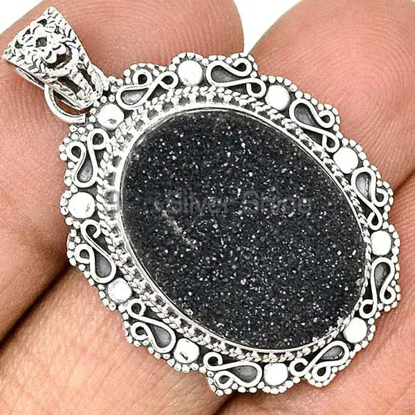 Best Quality Black Aura Druzy Gemstone Handmade Pendants In Solid Sterling Silver Jewelry 925SP42-3_0