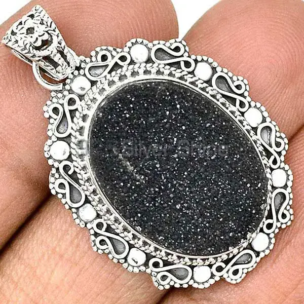 Black Aura Druzy Gemstone Handmade Pendants In Solid Sterling Silver Jewelry 925SP42-3_1