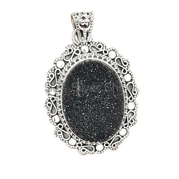 Black Aura Druzy Gemstone Handmade Pendants In Solid Sterling Silver Jewelry 925SP42-3_2